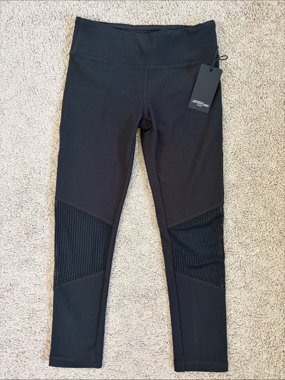 Lanston Sport Black Mesh-Panel Capri Leggings XS NWT Yoga Workout Revolve